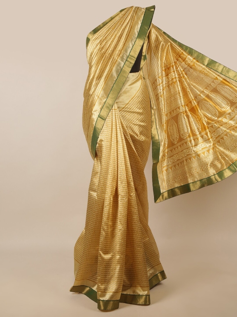 

Pothys Gold-Toned & Green Printed Saree