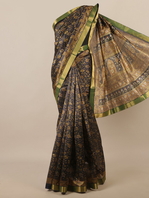 

Pothys Blue & Green Floral Printed Zari Saree