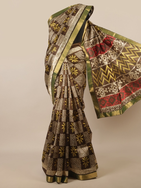 

Pothys Green & Beige Ethnic Motifs Printed Zari Saree