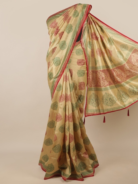 

Pothys Cream-Coloured & Green Floral Saree