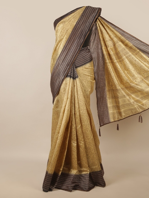 

Pothys Cream-Coloured & Brown Floral Printed Saree