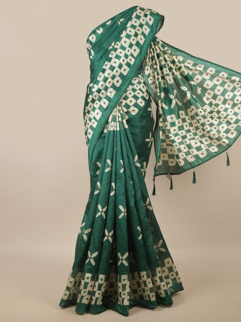 

Pothys Green & Off White Ethnic Motifs Printed Saree