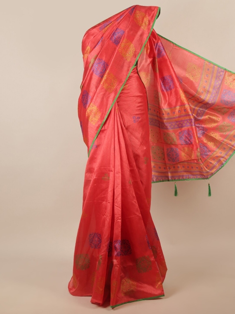 

Pothys Pink & Blue Ethnic Motifs Beads & Stones Saree