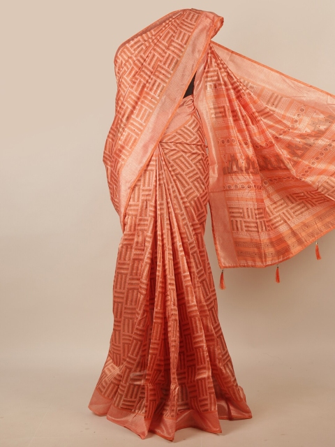

Pothys Peach-Coloured & Off White Geometric Printed Saree