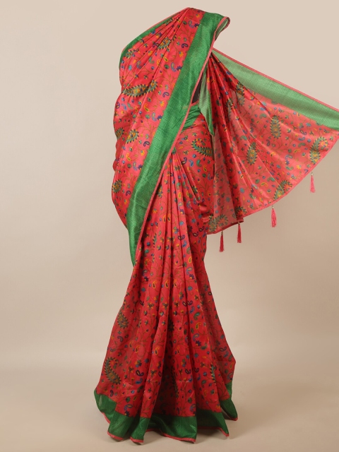 

Pothys Pink & Green Ethnic Motifs Printed Saree