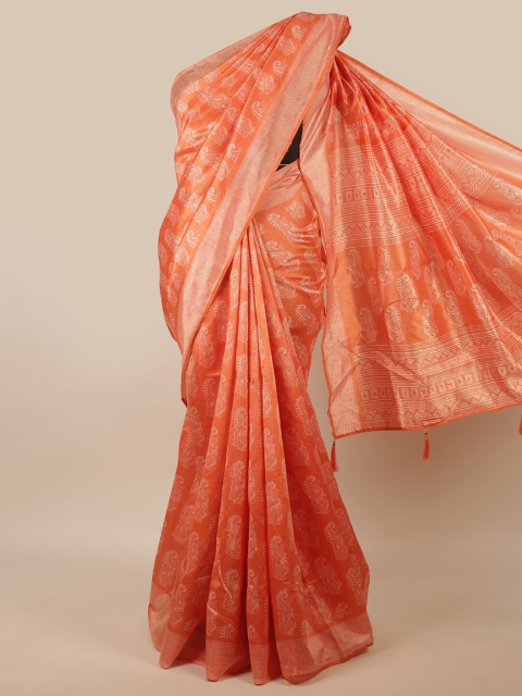 

Pothys Orange & Off White Paisley Printed Saree