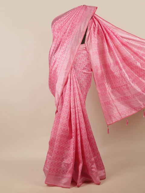 

Pothys Pink & Off White Beads and Stones Saree