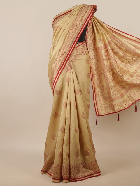 

Pothys Cream-Coloured & Red Ethnic Motifs Printed Saree
