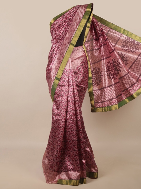 

Pothys Pink & Green Floral Printed Zari Saree
