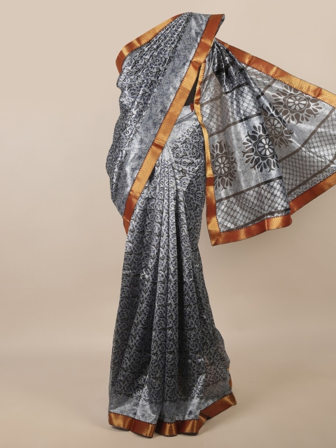

Pothys Grey & Copper-Toned Floral Saree