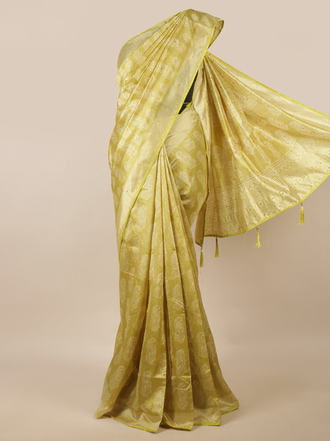 

Pothys Green & White Paisley Printed Saree