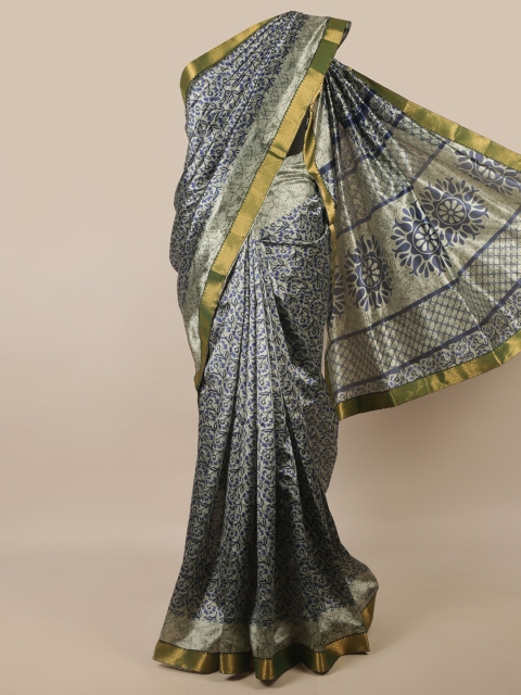 

Pothys Blue & Grey Floral Printed Zari Saree