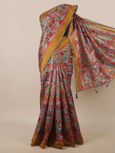 

Pothys Grey & Yellow Ethnic Motifs Printed Saree