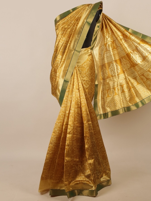 

Pothys Mustard & Green Printed Zari Saree