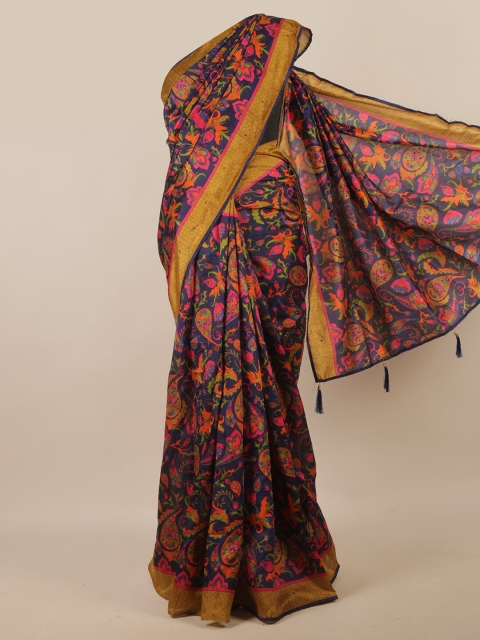 

Pothys Blue & Pink Kalamkari Saree