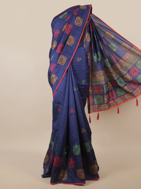 

Pothys Blue & Pink Ethnic Motifs Printed Beads and Stones Saree