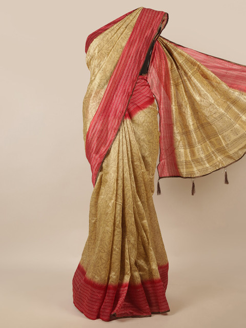 

Pothys Cream-Coloured & Red Floral Printed Saree