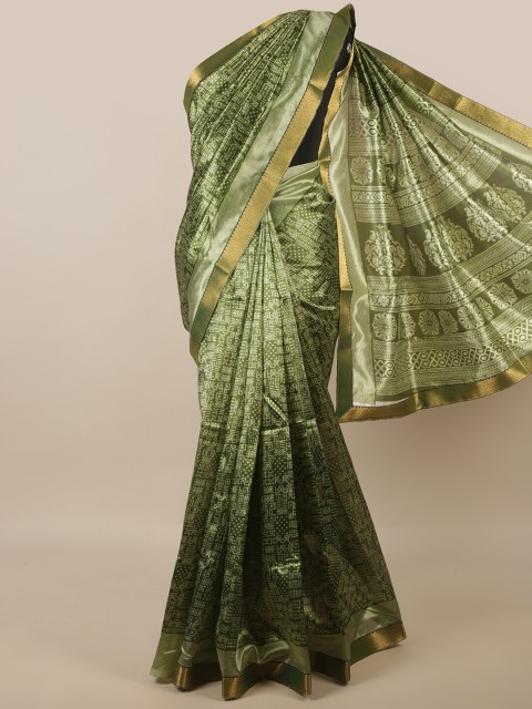 

Pothys Green & Off White Geometric Printed Zari Saree