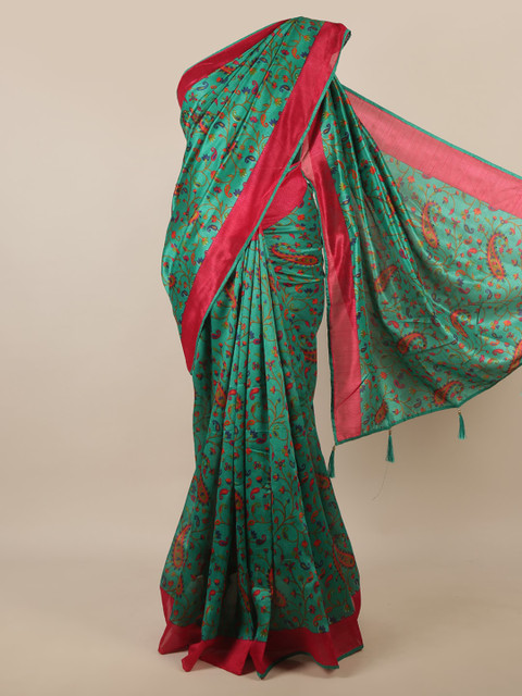 

Pothys Green & Maroon Floral Printed Zari Saree