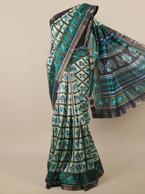 

Pothys Green & Grey Ethnic Motifs Printed Zari Saree