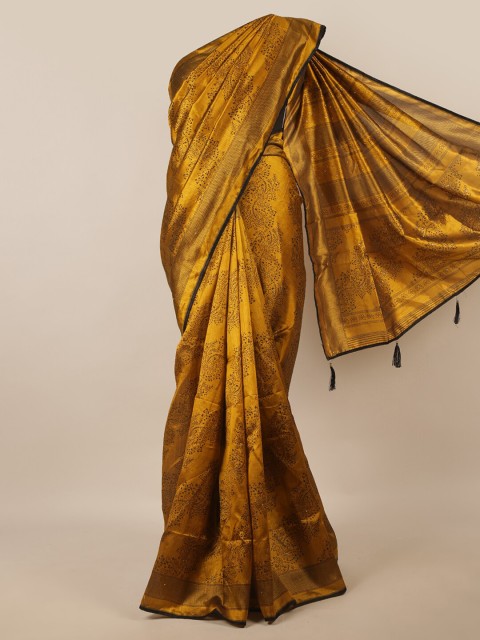 

Pothys Mustard Yellow & Black Floral Printed Saree