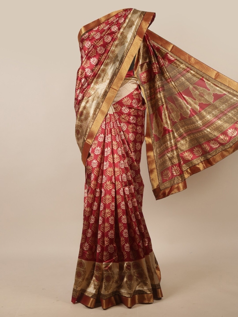 

Pothys Maroon & Beige Floral Printed Zari Saree