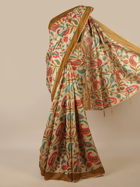 

Pothys Cream-Coloured & Blue Kalamkari Saree