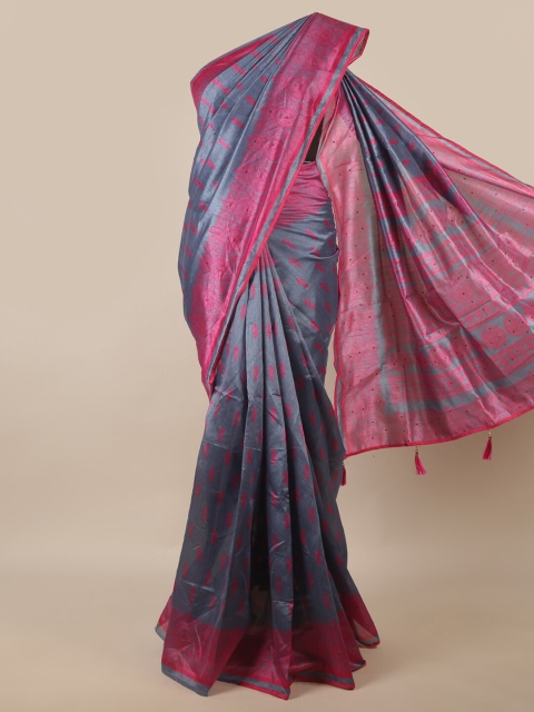 

Pothys Grey & Magenta Ethnic Motifs Printed Saree