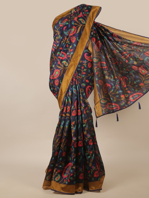 

Pothys Blue & Mustard Kalamkari Printed Saree