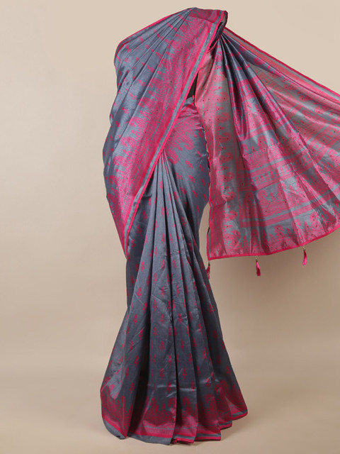 

Pothys Grey & Pink Ethnic Motifs Printed Saree