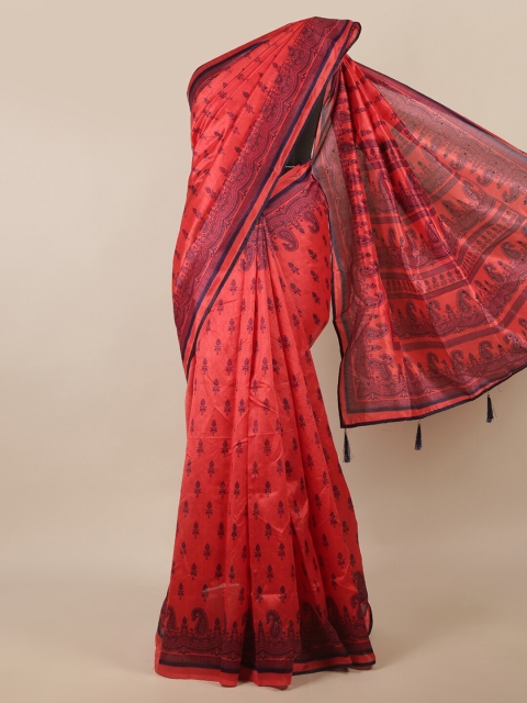 

Pothys Red & Navy Blue Ethnic Motifs Printed Saree