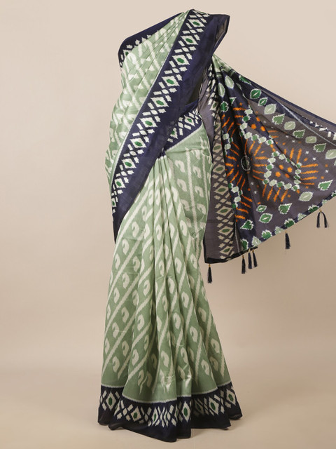 

Pothys Green & Navy Blue Ethnic Motifs Saree