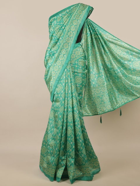 

Pothys Green & Yellow Bandhani Printed Saree