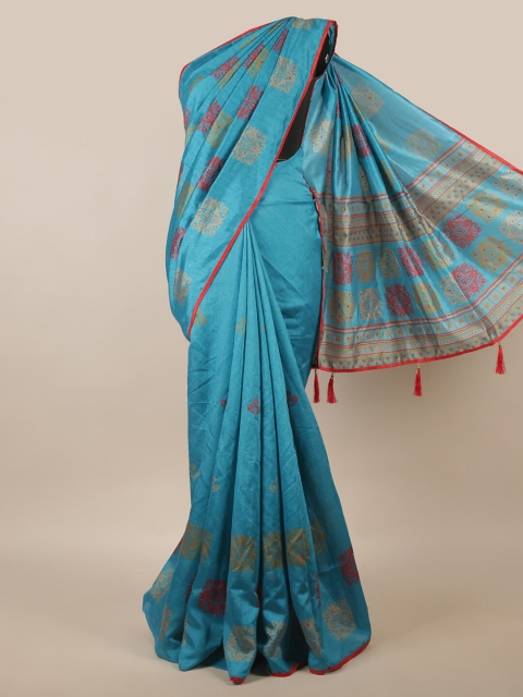 

Pothys Blue & Maroon Ethnic Motifs Printed Beads and Stones Saree