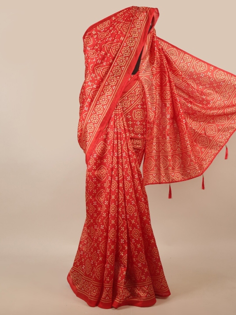 

Pothys Red & Yellow Bandhani Printed Saree
