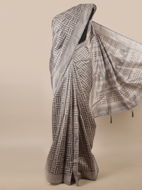 

Pothys Grey & Off White Beads and Stones Saree
