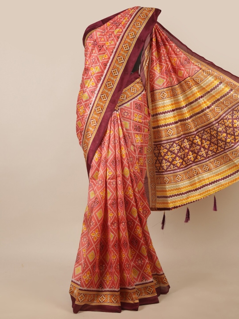 

Pothys Pink & Brown Ethnic Motifs Printed Saree