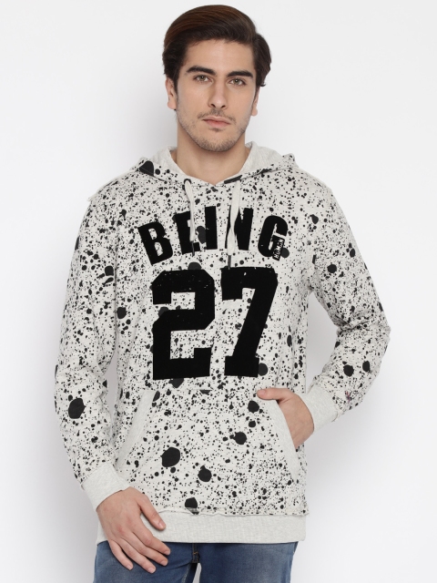 

Being Human White & Black Printed Hooded Sweatshirt