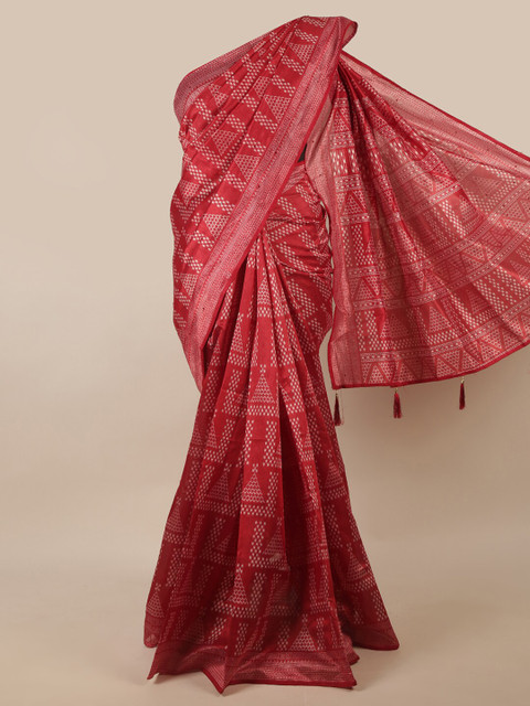 

Pothys Maroon & White Ethnic Motifs Beads and Stones Saree