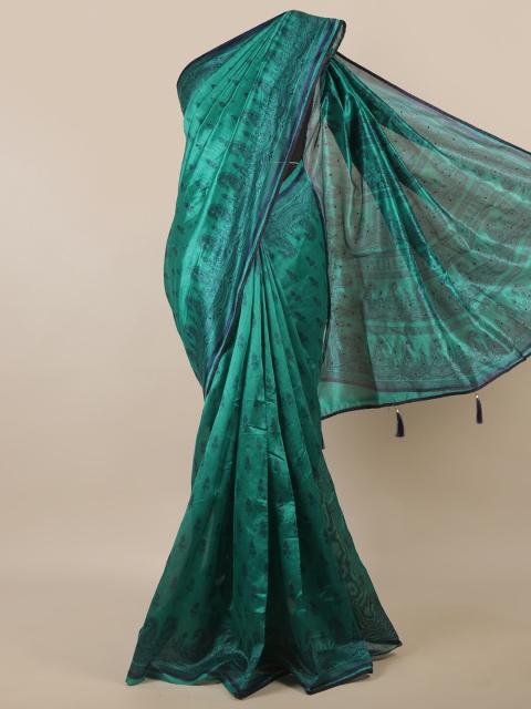 

Pothys Green & Black Ethnic Motifs Printed Saree