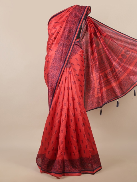 

Pothys Red & Blue Floral Printed Saree