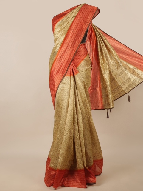 

Pothys Cream-Coloured & Red Floral Saree