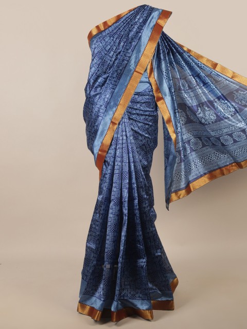 

Pothys Blue & Gold-Toned Printed Zari Saree