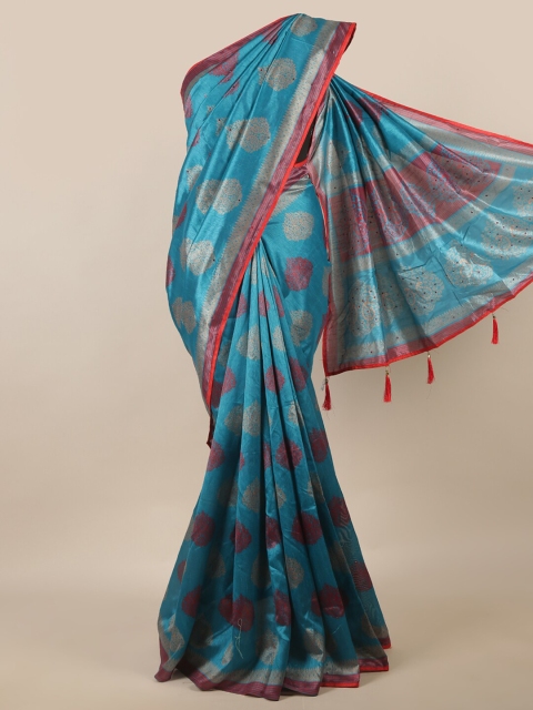 

Pothys Blue & Red Ethnic Motifs Beads and Stones Saree