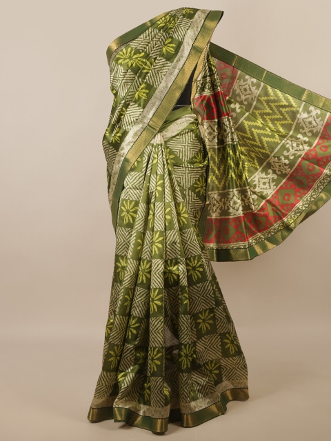 

Pothys Green & Grey Ethnic Motifs Printed Zari Saree