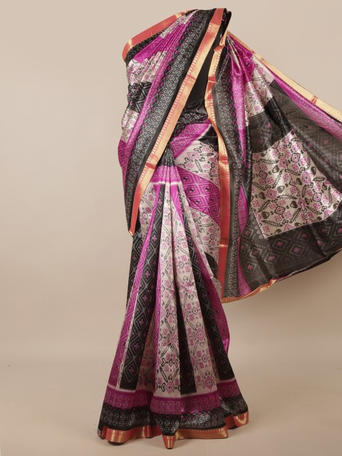 

Pothys Pink & Black Ethnic Motifs Printed Zari Saree