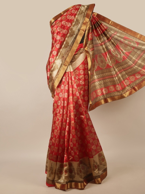 

Pothys Red & Beige Floral Zari Saree