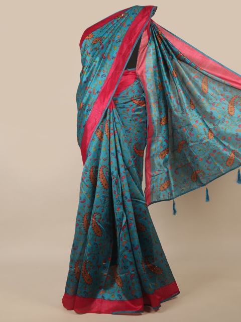 

Pothys Blue & Pink Kalamkari Printed Saree