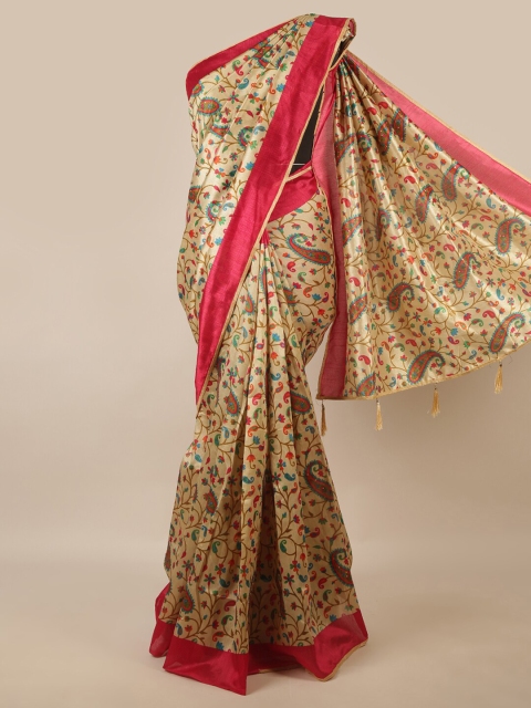 

Pothys Cream-Coloured & Magenta Floral Saree