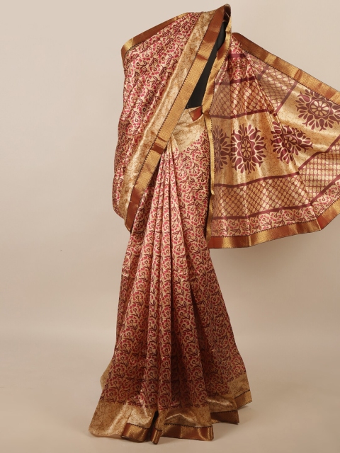 

Pothys Brown & Red Floral Printed Zari Saree